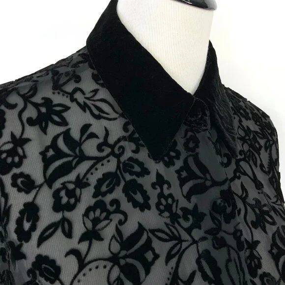 Vintage Y2K Black Sheere Burnout Velvet Blouse from Deane & White Sz M - Picture 7 of 16